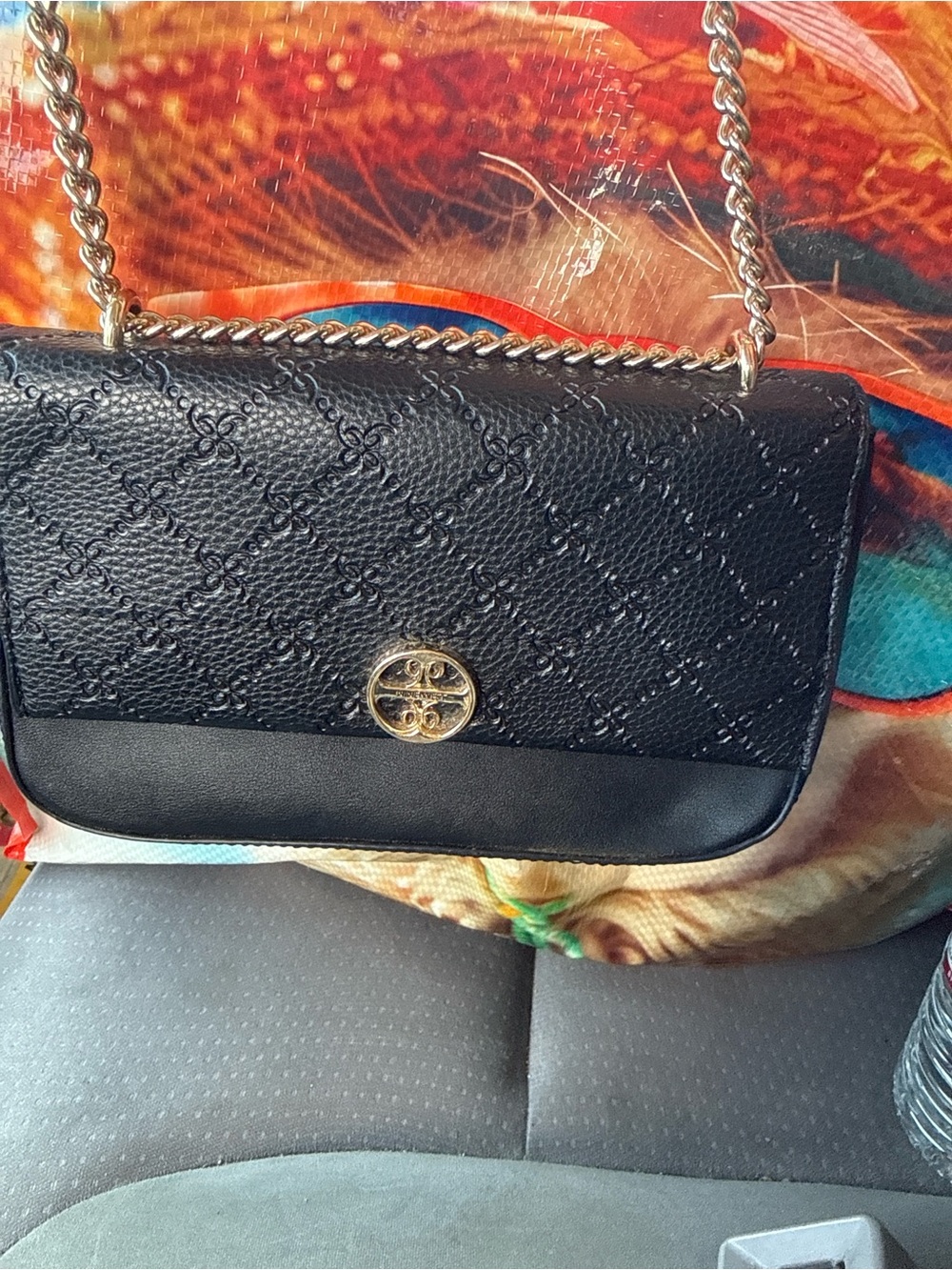 Nine West Black Quilted Crossbody with Gold Chain